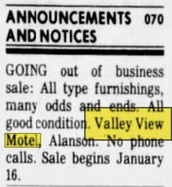 Valley View Motel (Country House) - Jan 1984 Going Out Of Business Sale